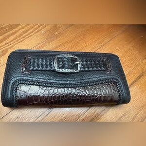 Brighton Black/Brown Leather Clutch/wallet w/Embossed Crocodile without strap
